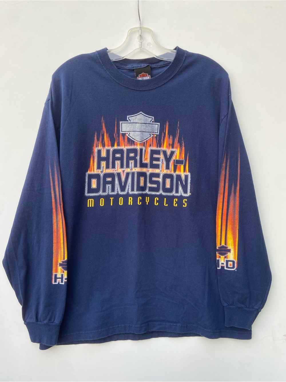 Y2K Harley-Davidson Navy Long Sleeve Flame Logo Tee